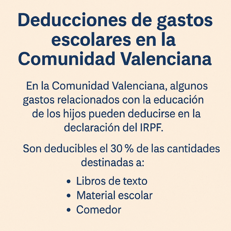 Gastos escolares deducibles en la Comunidad Valenciana